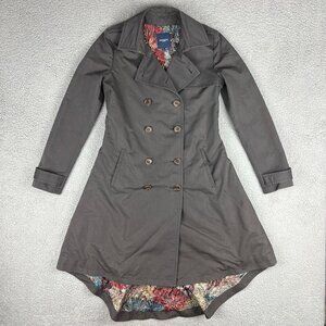 Gryphon Coat Womens Small Grey Trench Jacket Double Breasted Overcoat Longline 4